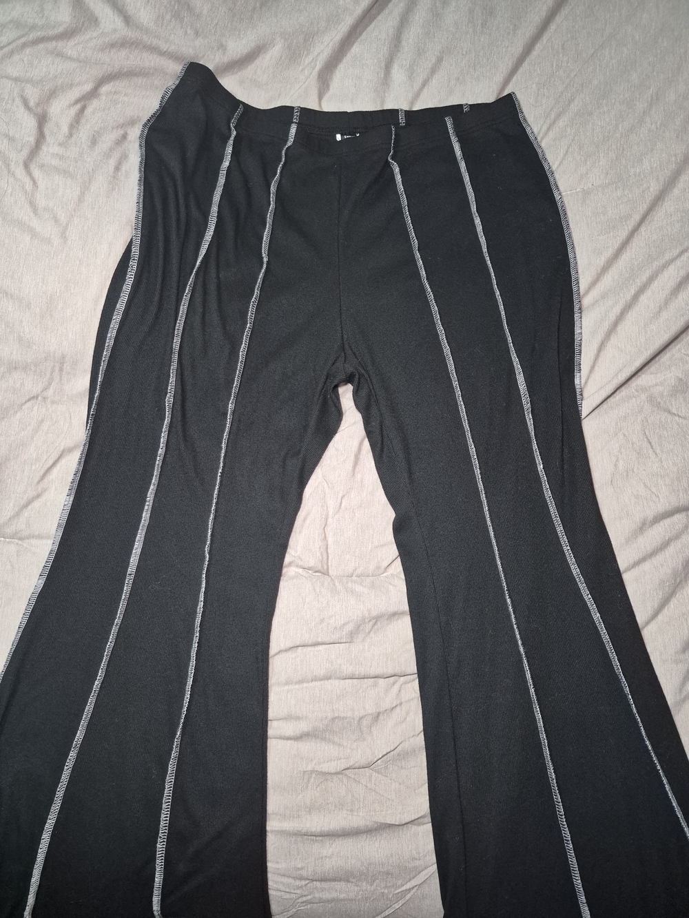 Black Flared Pants with Contrast Stitching